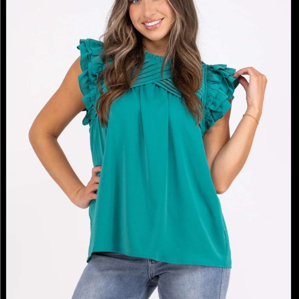 Entro Fresh Beginning Women's Pleated Mock Neck Short Sleeve Top